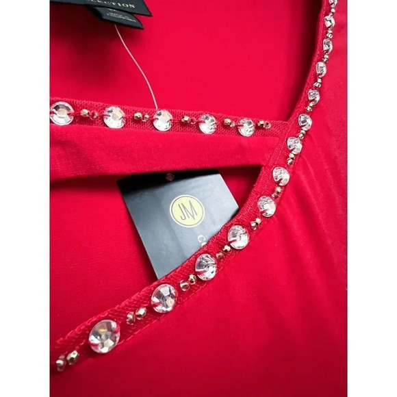 JM Collection Women’s NWT Embellished Cutout Top In Red Plus Size 3X Jeweled New - Picture 4 of 7